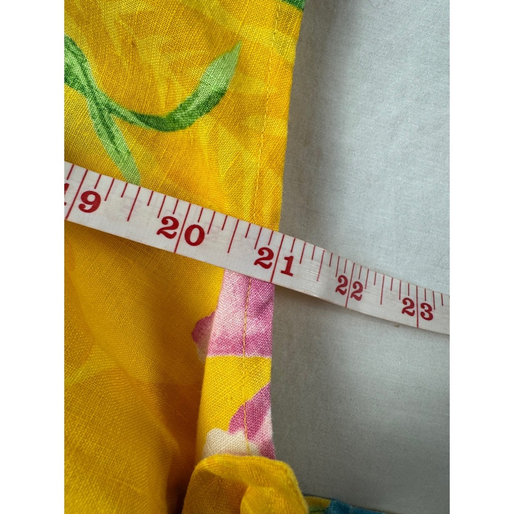 Lauren Ralph Lauren Yellow Linen Tropical Floral Tie Front Sleeveless Shirt L - Picture 5 of 11